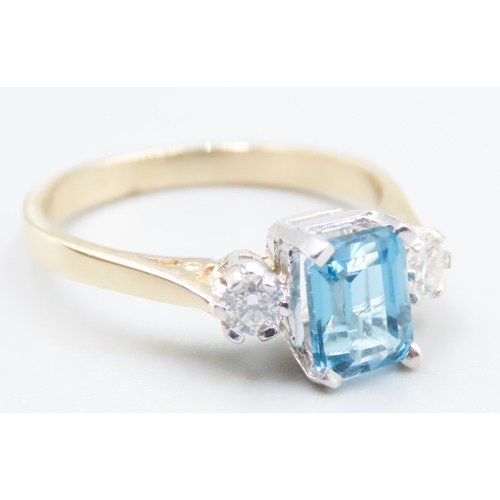 74 - Swiss Blue Topaz and Diamond Set Three Stone Ring Mounted in 9 Carat White Gold Ring Size O and a Ha... 