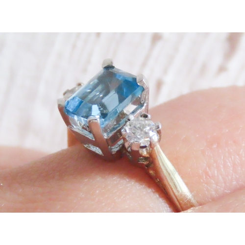 74 - Swiss Blue Topaz and Diamond Set Three Stone Ring Mounted in 9 Carat White Gold Ring Size O and a Ha... 