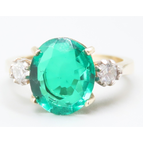 75 - Four Claw Set Emerald Triplet Ring with Diamonds Set to Shoulders Mounted in 9 Carat Yellow Gold Rin... 