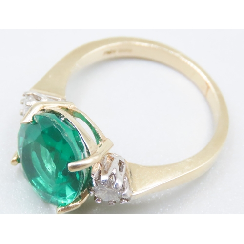 75 - Four Claw Set Emerald Triplet Ring with Diamonds Set to Shoulders Mounted in 9 Carat Yellow Gold Rin... 