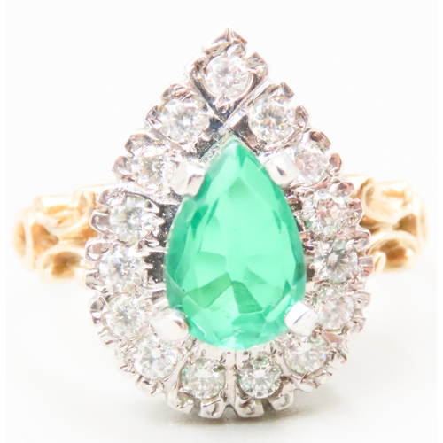 76 - Pear Cut Emerald Triplet with Diamond Set Surround Mounted in 9 Carat Yellow Gold Ring Size P As New... 