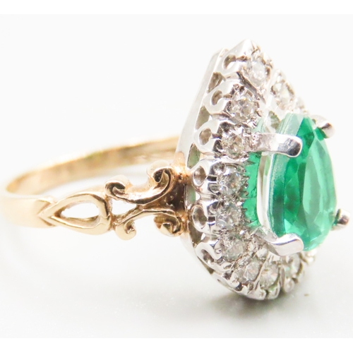 76 - Pear Cut Emerald Triplet with Diamond Set Surround Mounted in 9 Carat Yellow Gold Ring Size P As New... 