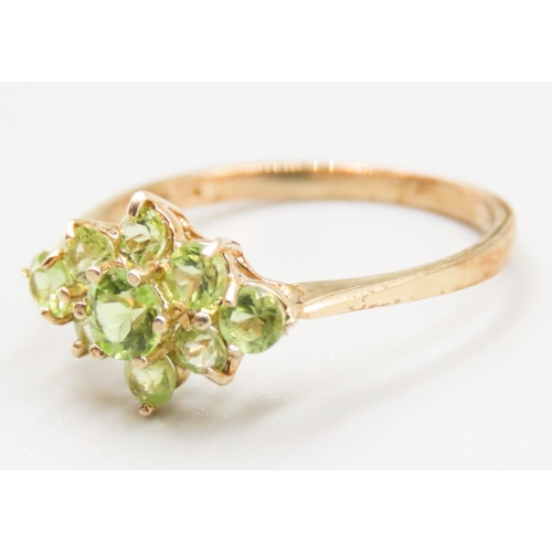 77 - Peridot Set Cluster Ring Mounted in 9 Carat Yellow Gold Ring Size R As New Unworn Inherited Jeweller... 