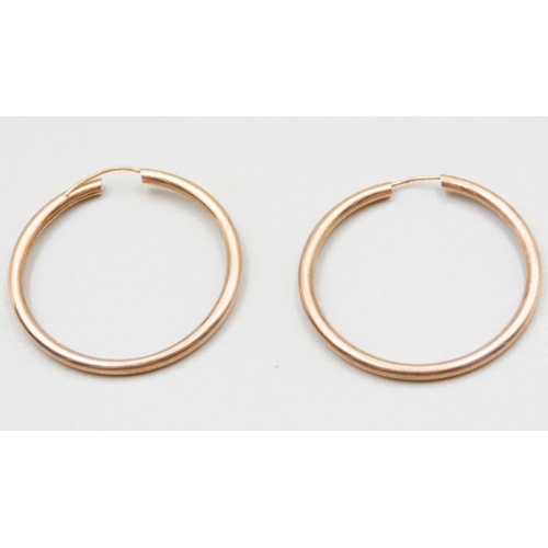 80 - Pair of 9 Carat Yellow Gold Ladies Hoop Earrings 3cm Diameter