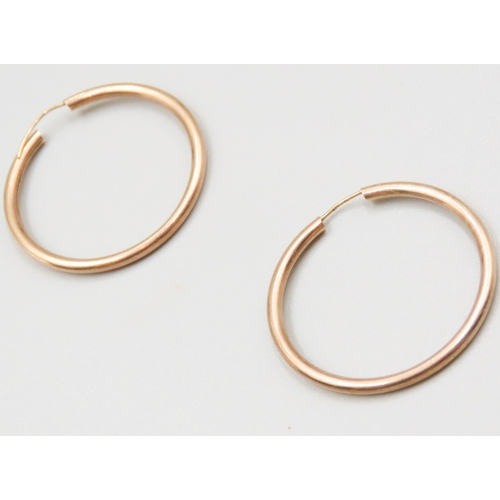 80 - Pair of 9 Carat Yellow Gold Ladies Hoop Earrings 3cm Diameter