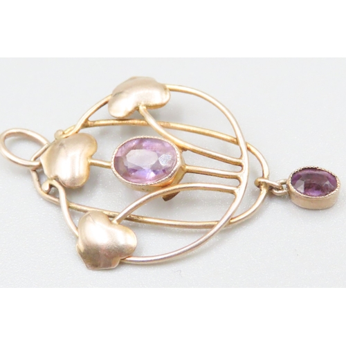 83 - Bezel Set Amethyst Two Stone Pendant Mounted in 9 Carat Yellow Gold Finely Detailed 3cm High