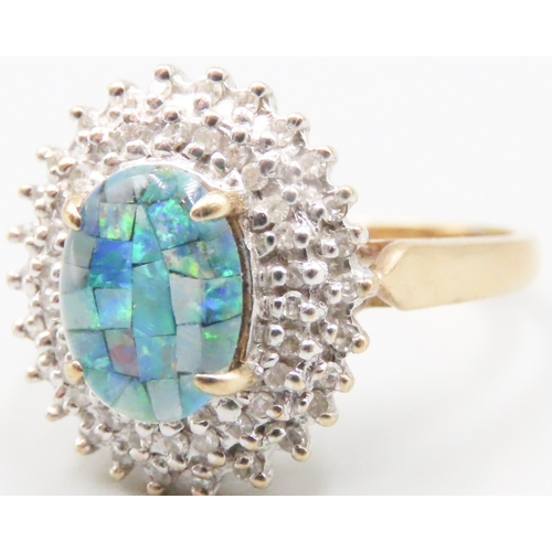 84 - Mosaic Opal  Centre Stone Ring with Diamond Set Double Halo Surround Mounted in 9 Carat Yellow Gold ... 