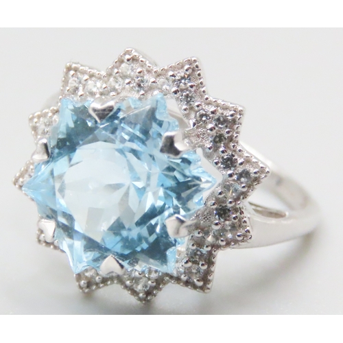 85 - Unusual Form Swiss Topaz Centre Stone Ring Star Form with Diamond Set Surround Mounted in 9 Carat Ye... 