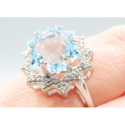 85 - Unusual Form Swiss Topaz Centre Stone Ring Star Form with Diamond Set Surround Mounted in 9 Carat Ye... 