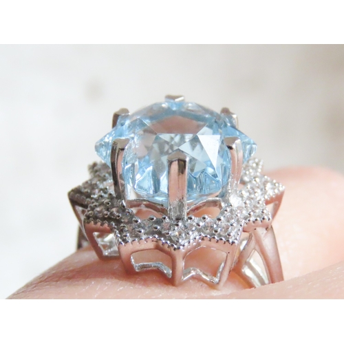 85 - Unusual Form Swiss Topaz Centre Stone Ring Star Form with Diamond Set Surround Mounted in 9 Carat Ye... 