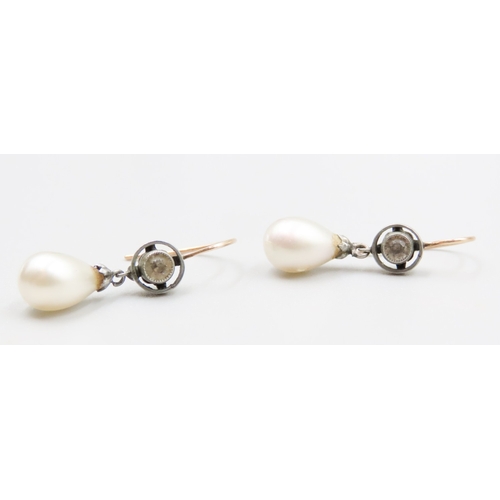 87 - Pair of Pearl and Gemstone Set Ladies Drop Earrings Mounted in 9 Carat White and Yellow Gold 2cm Dro... 