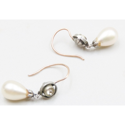 87 - Pair of Pearl and Gemstone Set Ladies Drop Earrings Mounted in 9 Carat White and Yellow Gold 2cm Dro... 