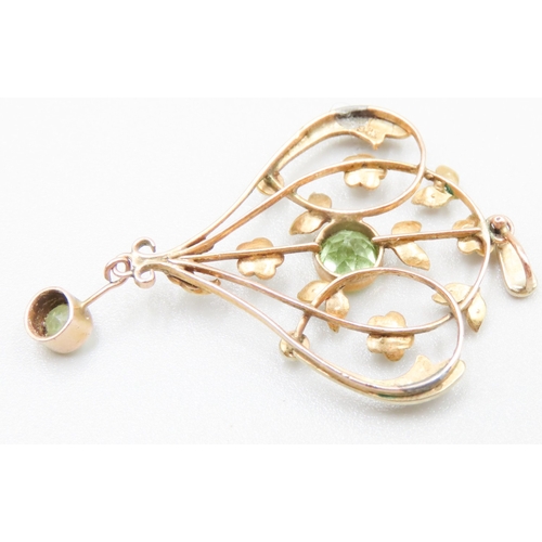 88 - Finely Detailed Peridot and Seed Pearl Set Pendant Mounted in 9 Carat Yellow Gold 4cm Drop