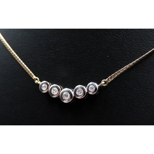 89 - Diamond Five Stone Set Necklace Mounted in 9 Carat White and Yellow Gold 40cm Long