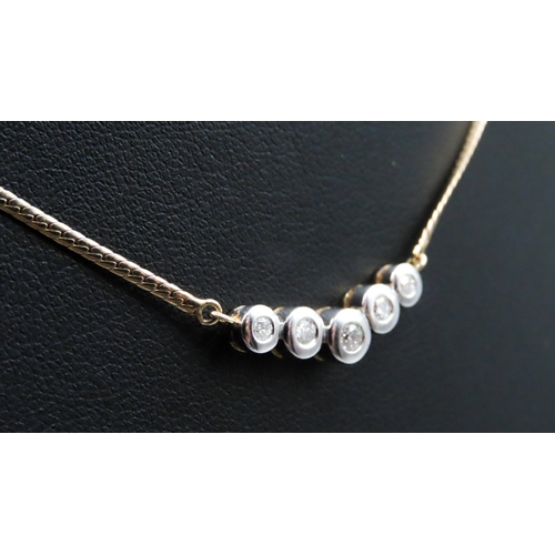 89 - Diamond Five Stone Set Necklace Mounted in 9 Carat White and Yellow Gold 40cm Long