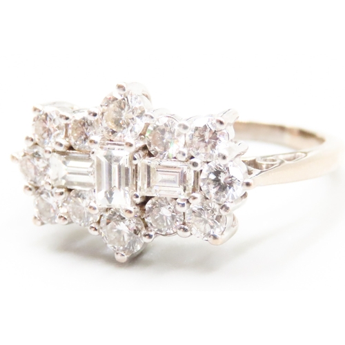 94 - Baguette Cut and Round Cut Diamond Set Ladies Cluster Ring Set in Platinum Mounted on 18 Carat White... 