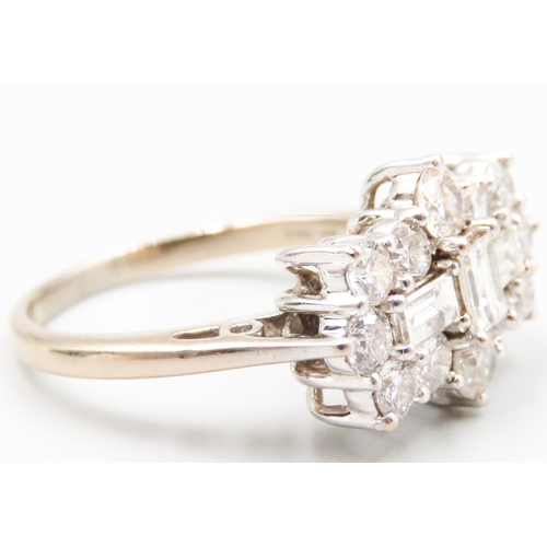 94 - Baguette Cut and Round Cut Diamond Set Ladies Cluster Ring Set in Platinum Mounted on 18 Carat White... 