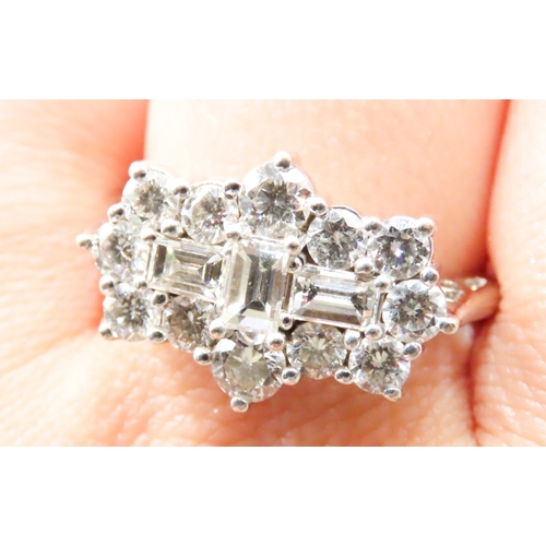 94 - Baguette Cut and Round Cut Diamond Set Ladies Cluster Ring Set in Platinum Mounted on 18 Carat White... 