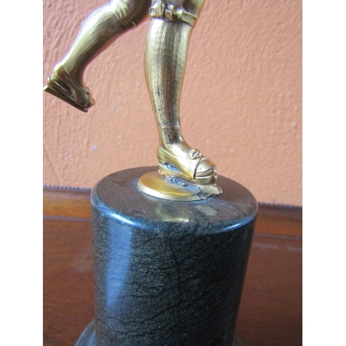 1013 - Antiques Gilded Bronze Sculpture Skater on Turned Pedestal Marble Base Approximately 10 Inches High