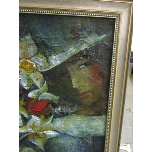 1014 - Russian School Saint Petersburg Signed and Titled Verso Still Life with Portrait Oil on Canvas Appro... 