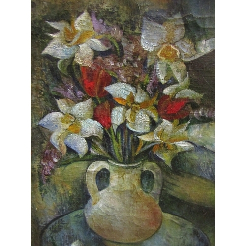 1014 - Russian School Saint Petersburg Signed and Titled Verso Still Life with Portrait Oil on Canvas Appro... 