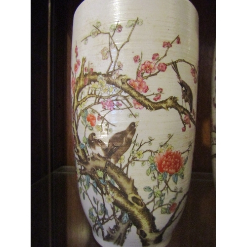 1023 - A Pair of Oriental Vases Avian Motif Decoration Each Signed to Base Each Approximately 12 Inches Hig... 