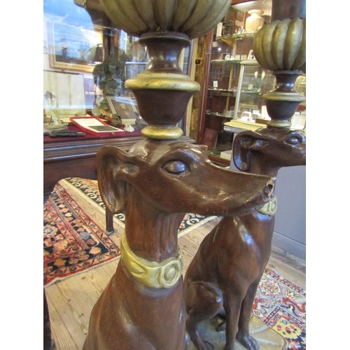 1038 - Pair of Vintage Carved Wood Seated Dog Figures with Jardinere Upper Decoration Gilded Decoration Wel... 