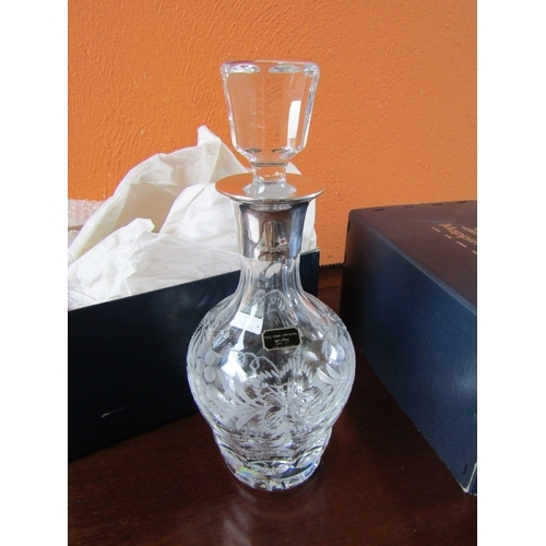 1045 - Mappin and Webb Silver Collared Cut Crystal Decanter Original Stopper Good Original Condition Throug... 