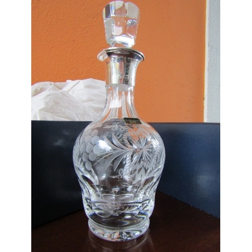 1045 - Mappin and Webb Silver Collared Cut Crystal Decanter Original Stopper Good Original Condition Throug... 