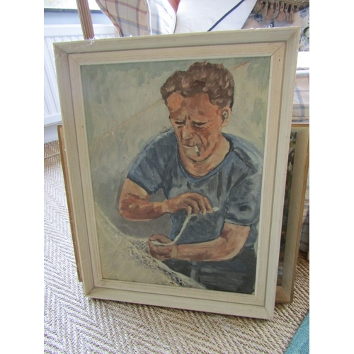 1072 - Portrait of Fishermen Oil on Board Approximately 14 Inches High x 10 Inches Wide