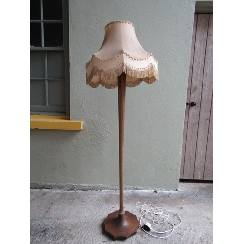 1073 - Edwardian Mahogany Reeded Tapering Form Standard Lamp Pagoda Form Shade Electrified Working Order Fu... 