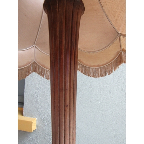 1073 - Edwardian Mahogany Reeded Tapering Form Standard Lamp Pagoda Form Shade Electrified Working Order Fu... 