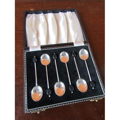 1089 - Set of Six Silver Coffee Spoons Coffee Bean Motif Finger Rests