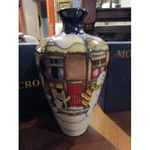 1118 - Moorcroft Christmas Theme Vase with Snowmen Approximately 8 Inches High with Original Presentation B... 