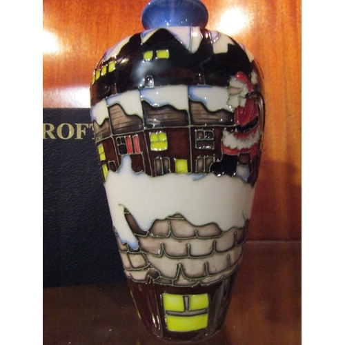 1119 - Moorcroft Christmas Theme Vase Approximately 8 Inches High  Original Presentation Box Present