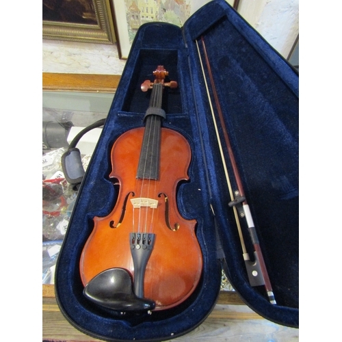 1144 - Violin and Bow Contained Within Padded Travelling Case Working Order