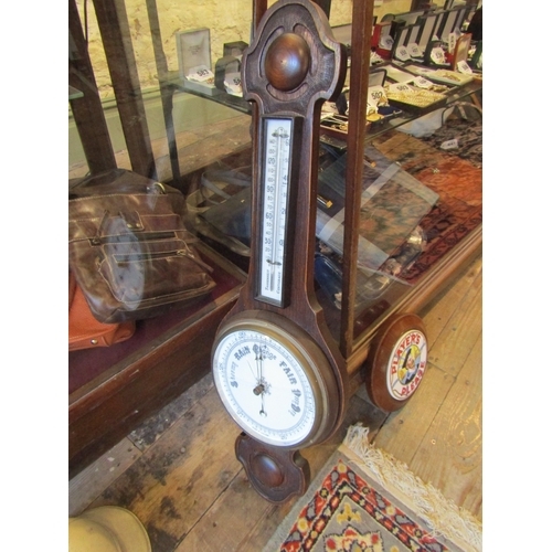 1154 - Edwardian Wall Barometer Carved Decoration Approximately 32 Inches High