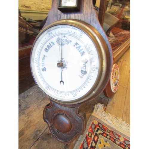 1154 - Edwardian Wall Barometer Carved Decoration Approximately 32 Inches High