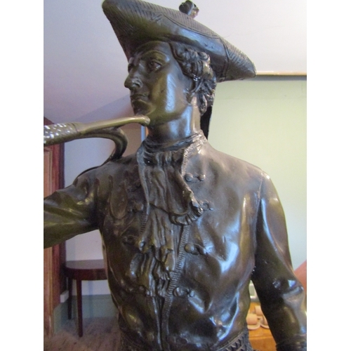 1172 - Bronze Sculpture Huntsman with Horn and Hounds Signed to Base Approximately 36 Inches High