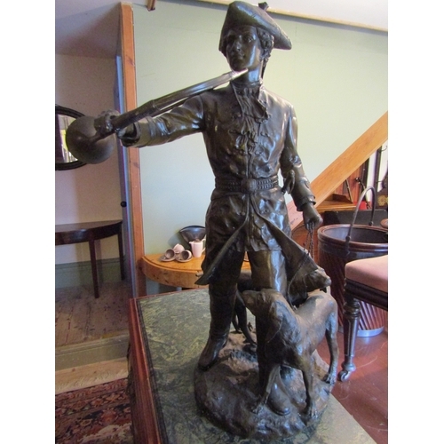 1172 - Bronze Sculpture Huntsman with Horn and Hounds Signed to Base Approximately 36 Inches High