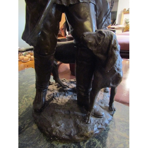 1172 - Bronze Sculpture Huntsman with Horn and Hounds Signed to Base Approximately 36 Inches High