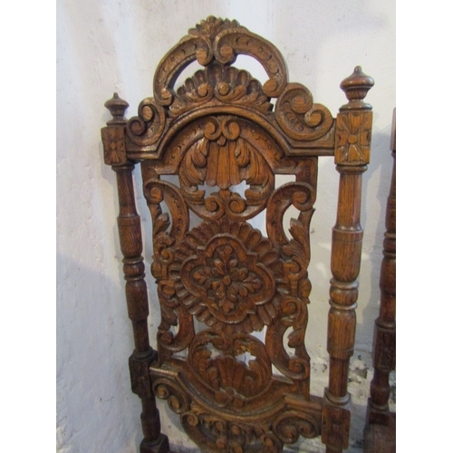 1180 - Pair of Carved Jacobean Tall Back Hall Chairs Further Carved Supports Full Size