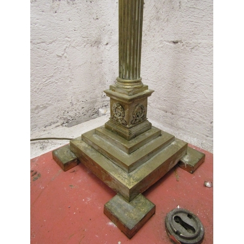 1185 - Edwardian Cast Brass Corinthian Column Standard Lamp with Shade Electrified Working Order