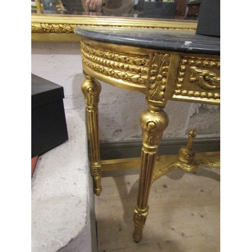 1187 - Marble Top Carved Giltwood Demi-Lune Console Table Further Carved Frieze Top Approximately 38 Inches... 