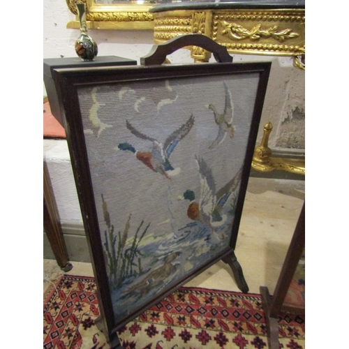 1188 - Two Needle Point Inset Glazed Fire Screens Each Approximately 20 Inches Wide x 30 Inches High