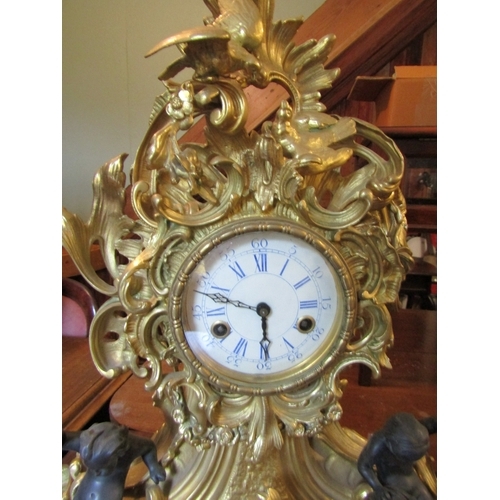 1191 - French Ormolu Rocco Form Table Clock Attractively Detailed Set with Cherubs Approximately 22 Inches ... 