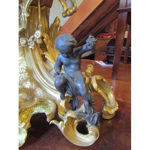 1191 - French Ormolu Rocco Form Table Clock Attractively Detailed Set with Cherubs Approximately 22 Inches ... 