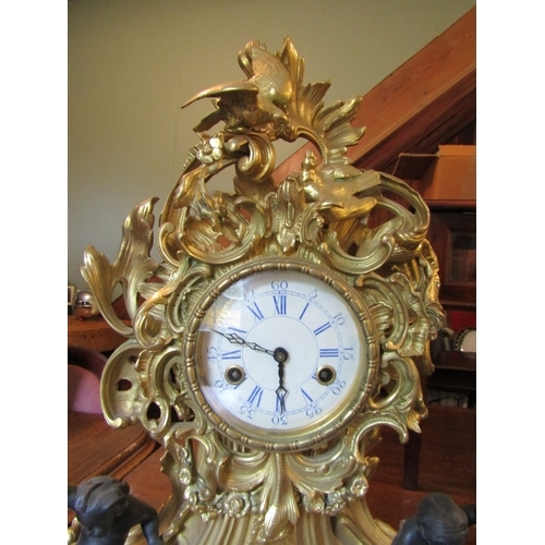 1191 - French Ormolu Rocco Form Table Clock Attractively Detailed Set with Cherubs Approximately 22 Inches ... 