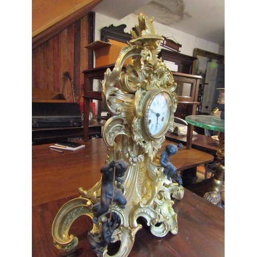 1191 - French Ormolu Rocco Form Table Clock Attractively Detailed Set with Cherubs Approximately 22 Inches ... 