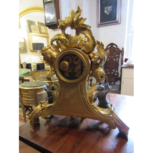 1191 - French Ormolu Rocco Form Table Clock Attractively Detailed Set with Cherubs Approximately 22 Inches ... 